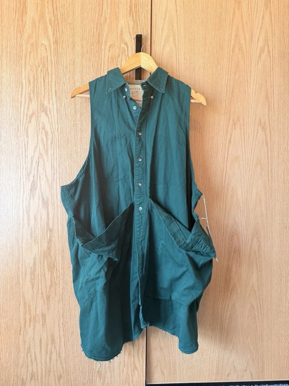 State The Label Sleeveless Button-Front Utility Tank in Teal Green